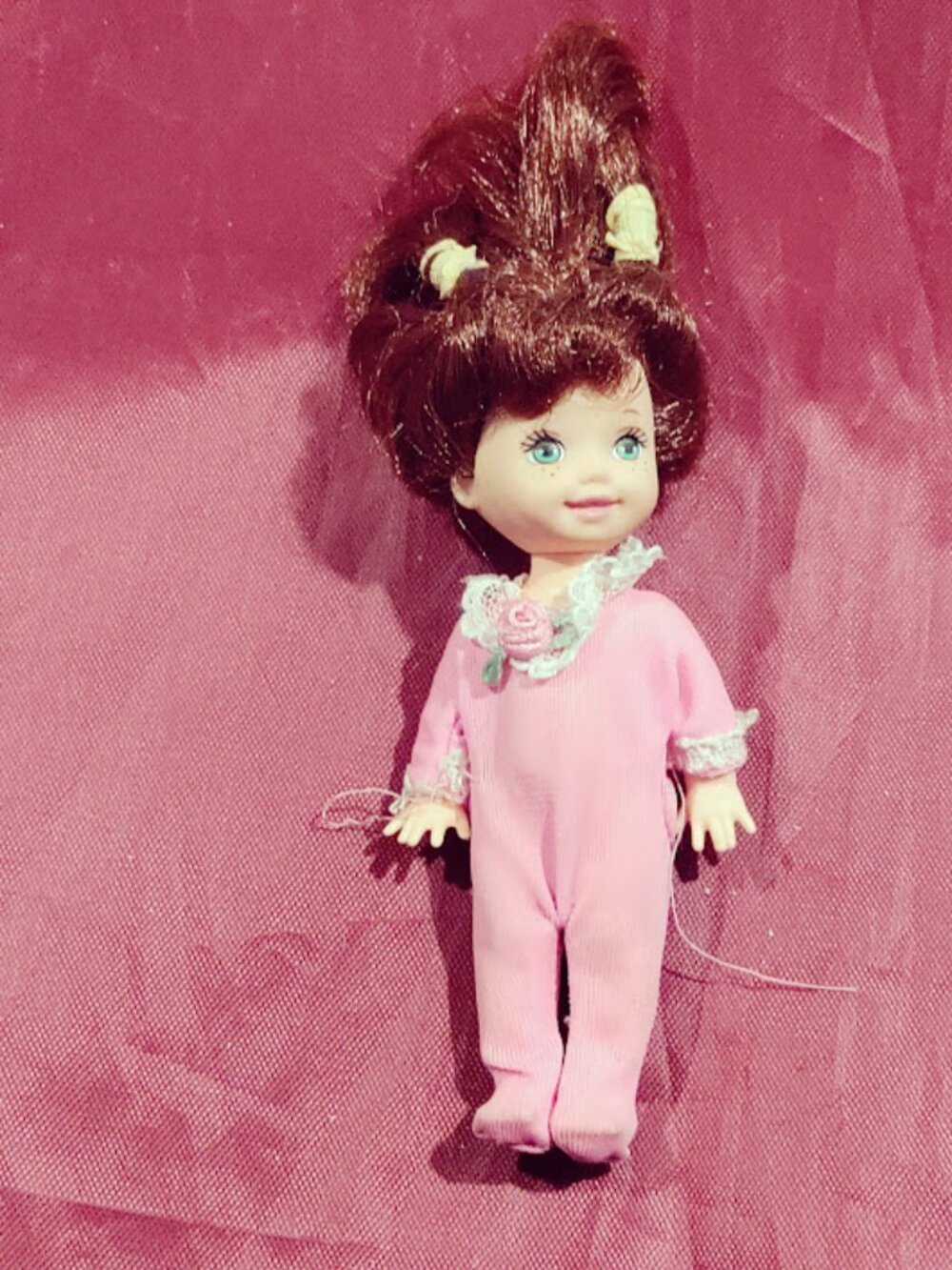 Small Brunette Mini Doll Pink Outfit